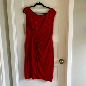 Red, dressy, mid length dress, size 14